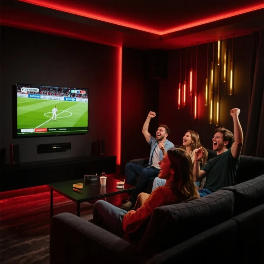 多人一起观看世界杯直播的场景